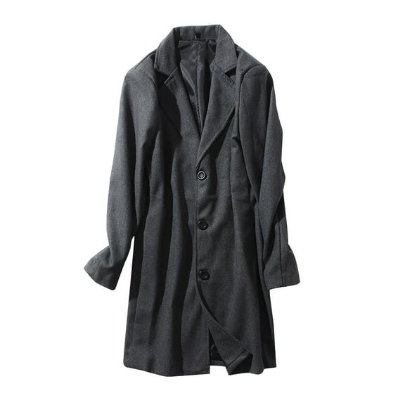 YLSDY Men's Wool Blend Overcoat Notched Lapel Single Breasted Long Winter Warm Trench Coat Business Outwear Dark Gray XXXL