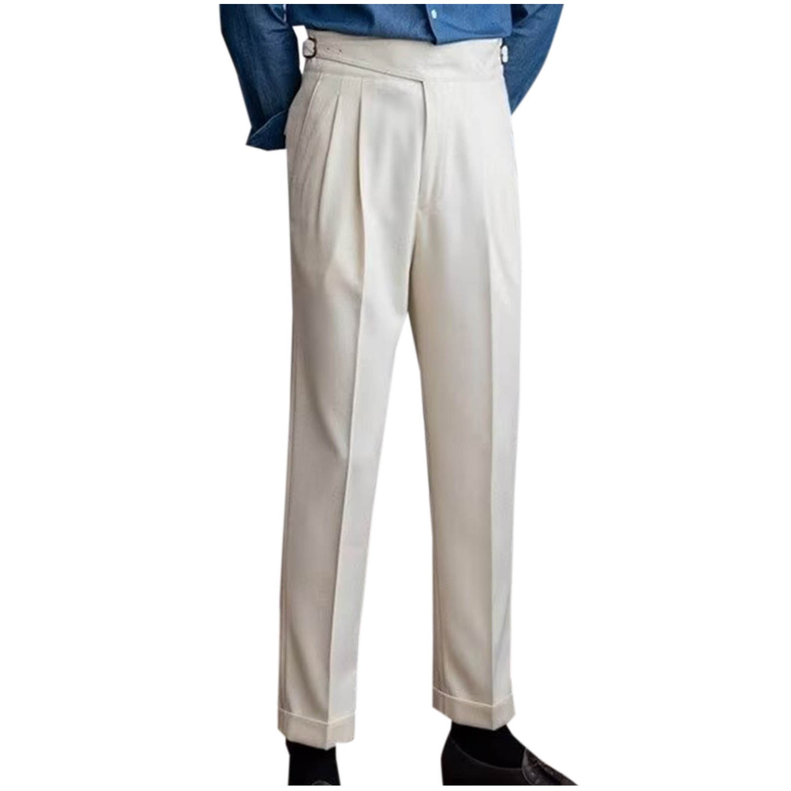 YLSDY Men's Wool Blend Vintage Style High Waist Pleated YLSDY Men's Wool Blend Vintage Style High Waist Pleated