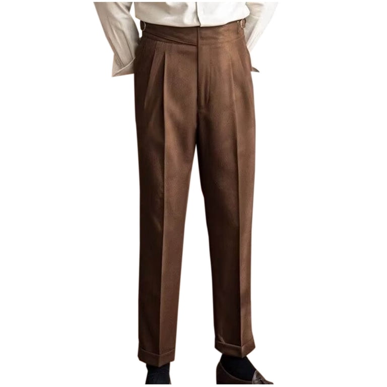 YLSDY Men's Wool Blend Vintage Style High Waist Pleated Straight Leg Dress  Pants with Belt Loops Coffee M - Walmart.com
