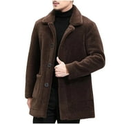 YLSDY Mens Wool Overcoat Wool Coat Winter Warm Long Sleeve Button Up Coat Outerwear Jacket Plus Size Windbreakers Overcoat Coffee L