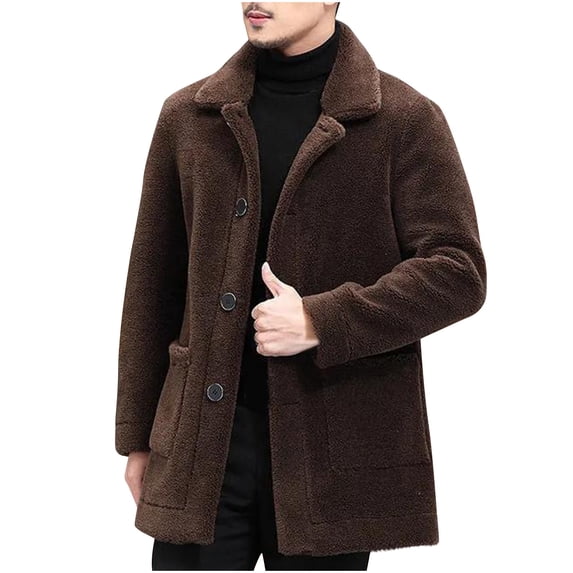 YLSDY Men's Wool Overcoat Wool Coat Winter Warm Long Sleeve Button Up Coat Outerwear Jacket Plus Size Windbreakers Overcoat Coffee L
