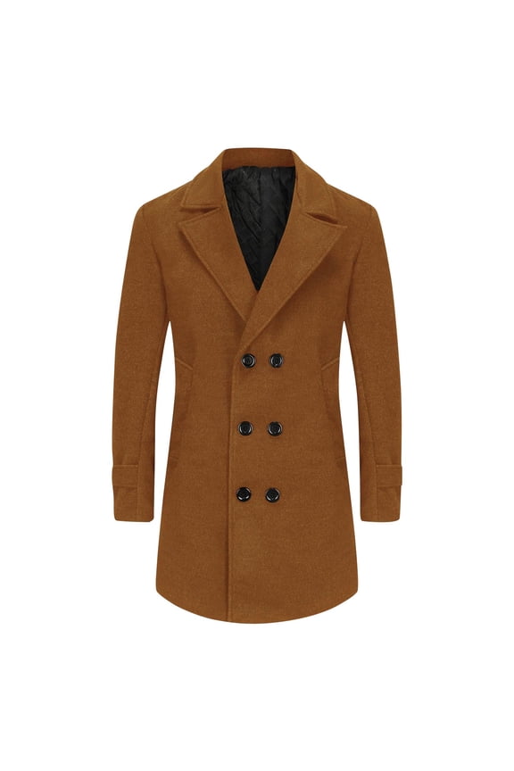 Men's Wool Peacoat Double Breasted Winter Coat Warm Thicken Overcoat Trench Coat Coffee S