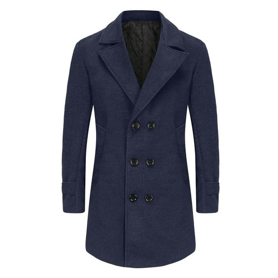 YLSDY Men's Wool Peacoat Double Breasted Winter Coat Warm Thicken Overcoat Trench Coat Navy XXL