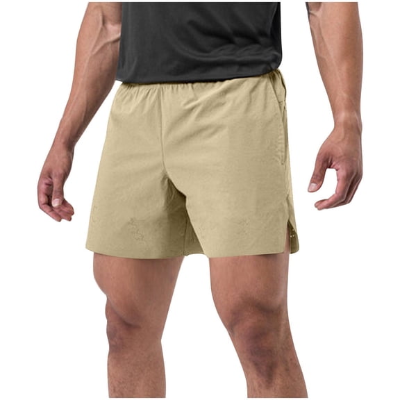 YLSDY Men's Workout Running Shorts Quick Dry Active 5 Inches Shorts with Pockets, Lightweight, Breathable Beige XL