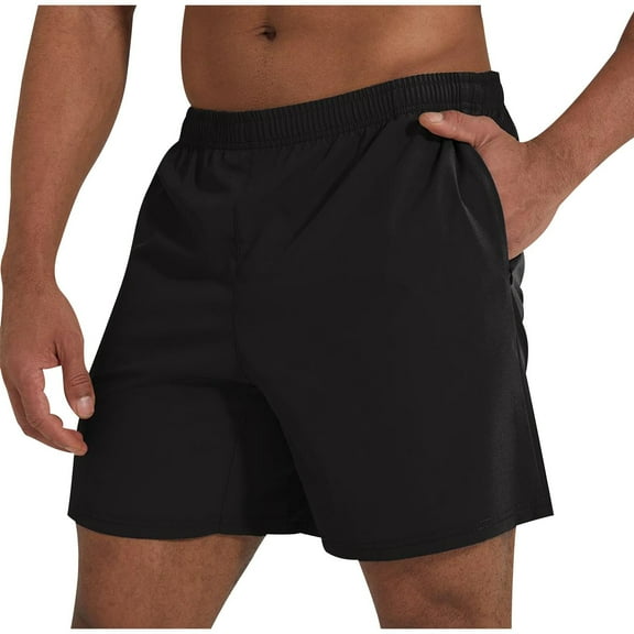 YLSDY Men's Workout Running Shorts Quick Dry Active 5 Inches Shorts with Pockets, Lightweight, Breathable Cotton Shorts Black L