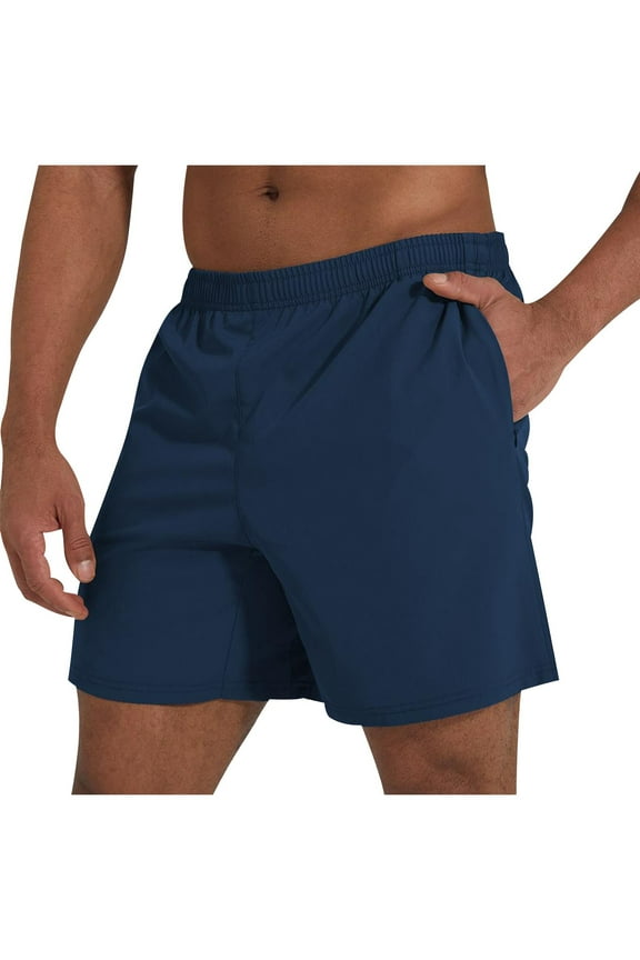 Men's Workout Running Shorts Quick Dry Active 5 Inches Shorts with Pockets, Lightweight, Breathable Cotton Shorts Navy S