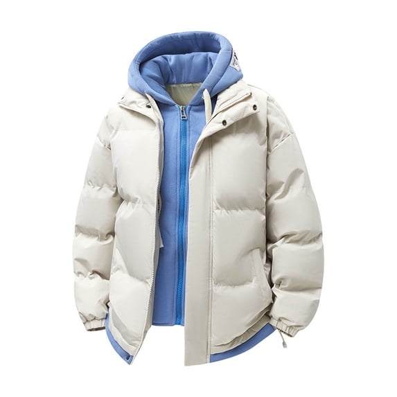 YLSDY Men's Zip up Winter Cotton Lightweight Jacket 2-in-1 Warm Hooded Jacket for Men Insulated Thicken Jackets Khaki M