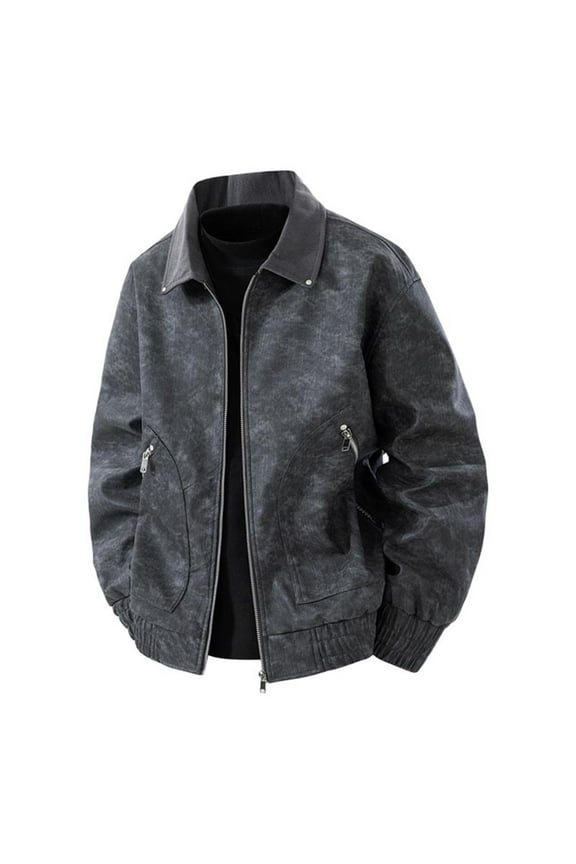 Men's Zipper Cardigan Long Sleeve Lapel Workwear Jacket Stylish Casual Outwear Standard Thickness Great for Daily Leisure Wear Black L