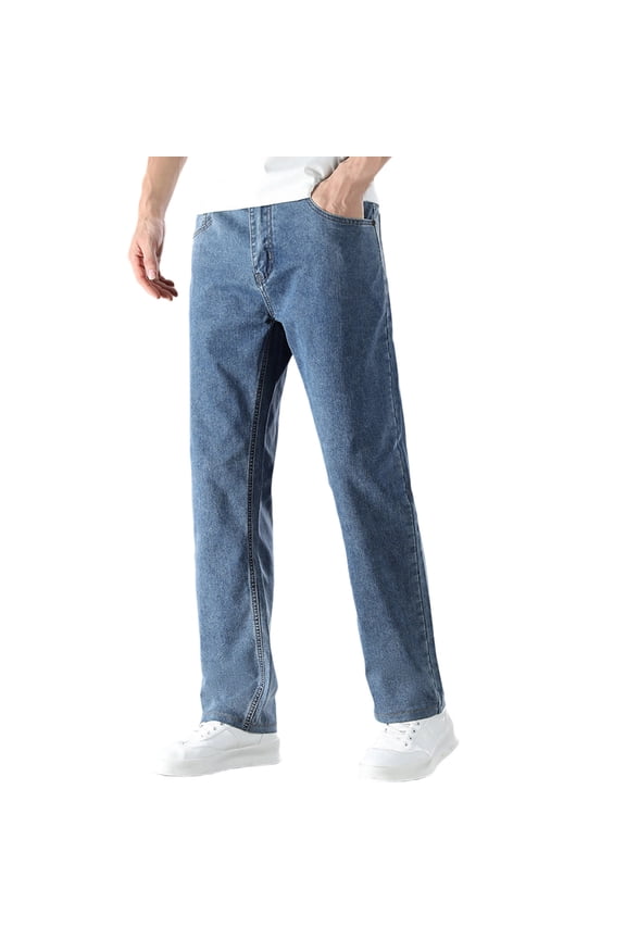 Men's Zipper Fly Straight Denim Jeans, Button Waist, Basic Casual Daily Wear Denim Pants Navy XS