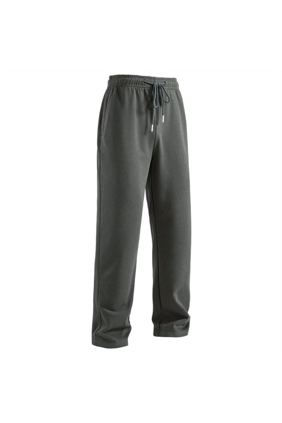 Men's Zipper Pocket Straight Leg Sweatpants, Elastic Waist Drawstring, Basic Active Wear Daily Trousers Dark Gray S