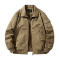 thumbnail image 1 of YLSDY Men's Zipper Up Bomber Jacket Solid Color Baseball Jacket Long Sleeve Outwear Cotton Spring Autumn Fashion Flight Jacket Khaki XXXXL, 1 of 7