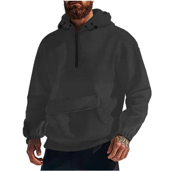 YLSDY Mens 1/4 Zipper Winter Fleece Hoodies for Men Solid Oversized Sherpa Pullover Hoodie Long Sleeve Fleece Sweatshirt Dark Gray M
