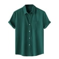 thumbnail image 1 of YLSDY Mens 100% Cotton Hawaiian Shirts Floral Short Sleeve Button Down Shirts Summer Beach Shirts Turndown Collar Solid Lapel Tops Army Green 6, 1 of 9