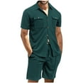 thumbnail image 1 of YLSDY Mens 2 Piece Outfits Summer Men's Short Sleeve Button Shirt Casual Holiday Solid Shirts Tops Shorts Outfits Green XXL, 1 of 9