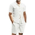 thumbnail image 1 of YLSDY Mens 2 Piece Outfits Summer Men's Short Sleeve Button Shirt Casual Holiday Solid Shirts Tops Shorts Outfits White XL, 1 of 9