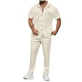 thumbnail image 1 of YLSDY Mens 2 Piece Sets Casual Short Sleeve Button Down Shirts and Loose Pants Summer Beach Vacation Outfits Khaki L, 1 of 9
