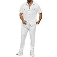 thumbnail image 1 of YLSDY Mens 2 Piece Sets Casual Short Sleeve Button Down Shirts and Loose Pants Summer Beach Vacation Outfits White XL, 1 of 9