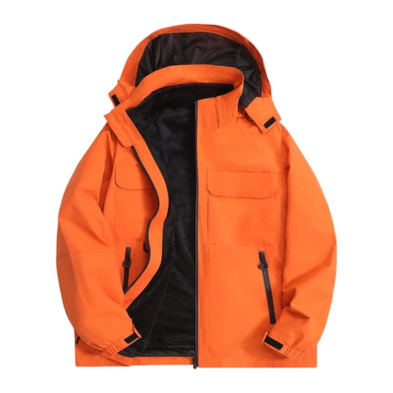 YLSDY Mens 3-in-1 Waterproof Ski Jacket Windproof Hooded Coat for Hiking Camping and Winter Outdoor Sports Orange XXXXL
