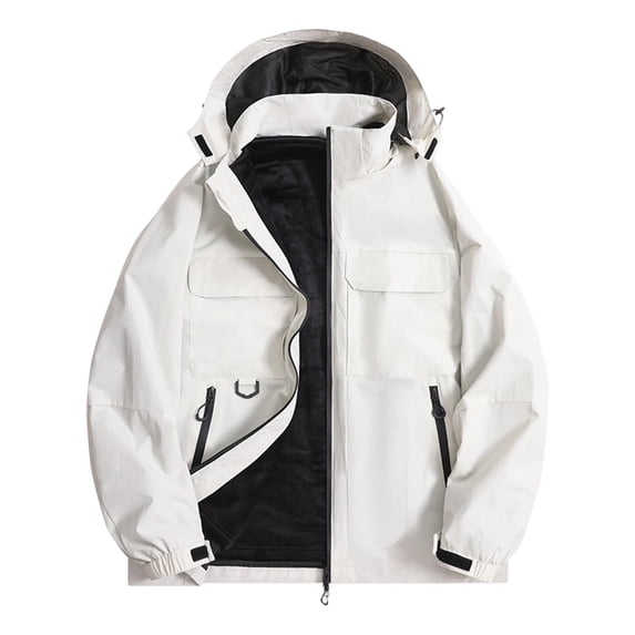 YLSDY Mens 3-in-1 Waterproof Ski Jacket Windproof Hooded Coat for Hiking Camping and Winter Outdoor Sports White S
