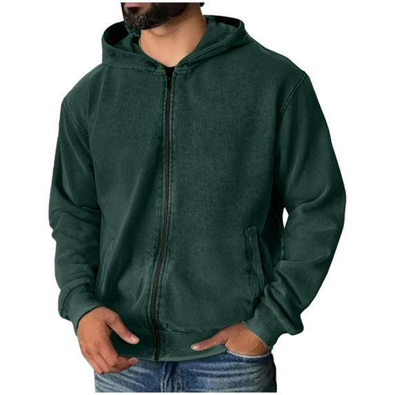 YLSDY Mens Acid Washed Scuffers Sweatshirts Hoodies Vintage Casual Zipper Comfort Streetwear Sweatshirt 2025 Green XXL