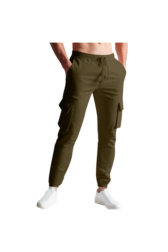 Mens Athletic Running Pants Lightweight Quick Dry Traning Jogger Sweatpants Elastic Waist Trousers with Multi Pockets Army Green L