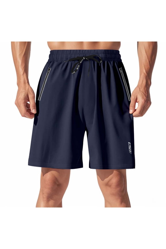 Mens Athletic Shorts Elastic Waist Quick Dry Running Short with Pockets Fluorescent Stretch Workout Shorts for Night Run Navy M