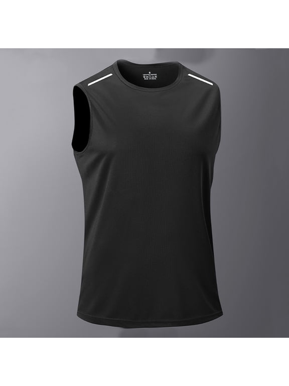 Mens Athletic Tank Top Workout Sleeveless Gym Wicking Cut Off Shirts Quick Dry Slim Fit Basketball Compression Shirt Black XXL