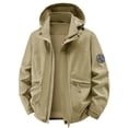 thumbnail image 1 of YLSDY Mens Badge Detail Hooded Hiking Jacket Men Short Zip Outer Coat, Adjustable Drawstring Hood Windproof Seams for Outdoor Adventures Khaki XXXXXL, 1 of 9
