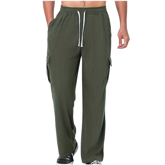 YLSDY Mens Baggy Cargo Corduroy Pants Wide Leg Loose Fit Drawstring Sweatpants Elastic Waist Open Bottom Casual Pants Army Green XXXL