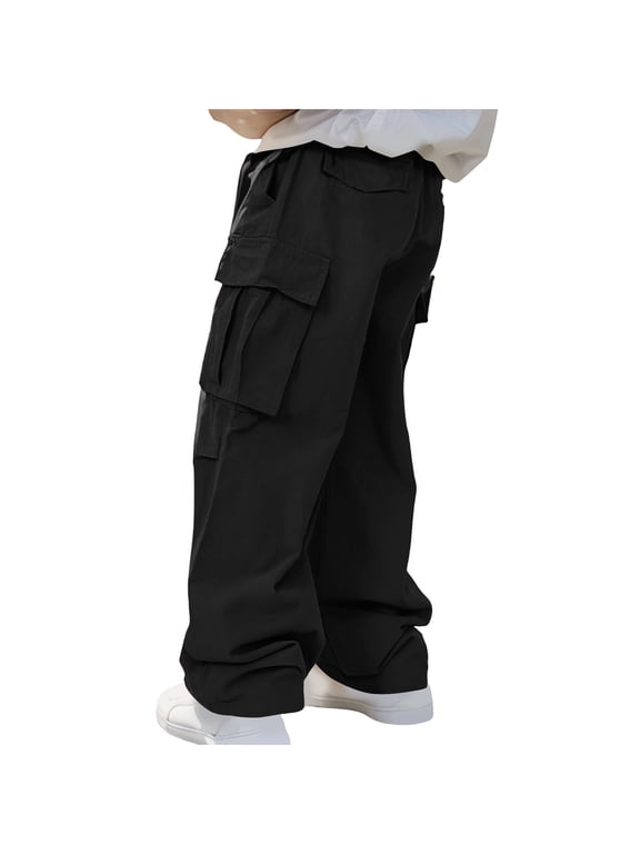 Mens Baggy Cargo Pants Loose Fit Casual Lightweight Pants Comfy Sport Athletic Travel Fashion Trousers with Pocket Black S