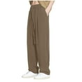 thumbnail image 1 of YLSDY Mens Baggy Pants Straight Wide Leg Drawstring Elastic Sweatpants Workout Casual Solid Spring Soft with Pockets Brown 4, 1 of 9