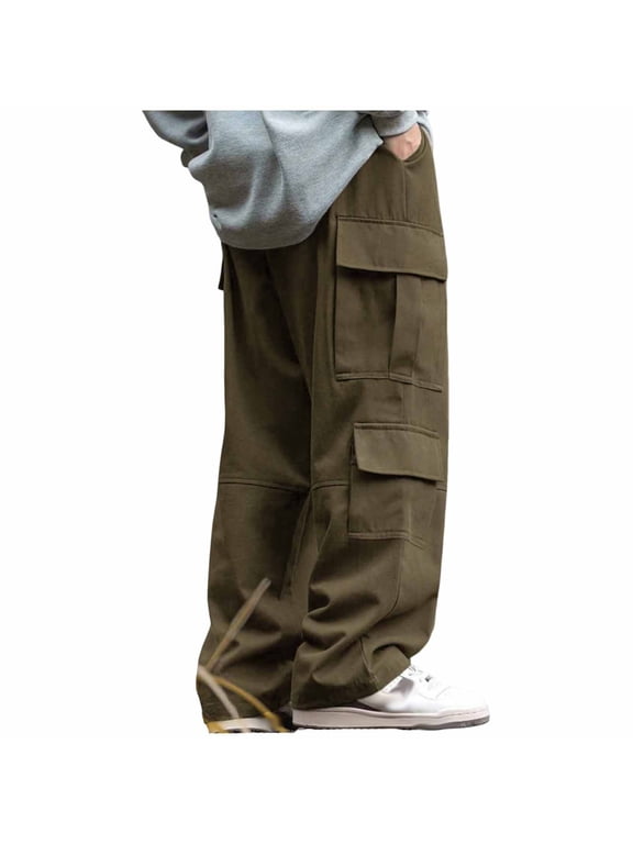 Mens Baggy Pants Y2K Contrast Piping Drawstring Sweatpants Fashion Unisex Oversized Cargo Pants for Men with Pockets Army Green XL