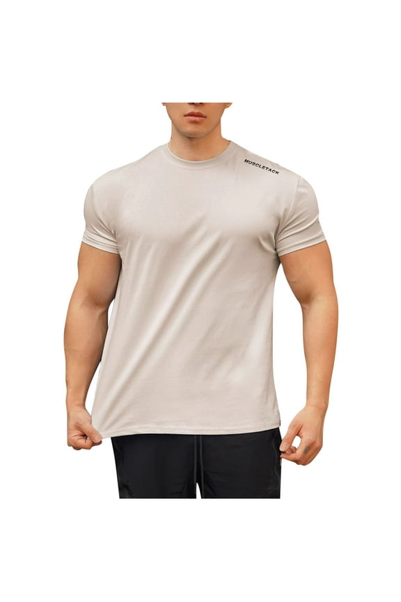 Mens Bamboo Viscose T Shirt Ultra Soft Plain Tshirts for Men Cooling Crew Neck Casual Basic Tee Shirt Undershirt Beige L