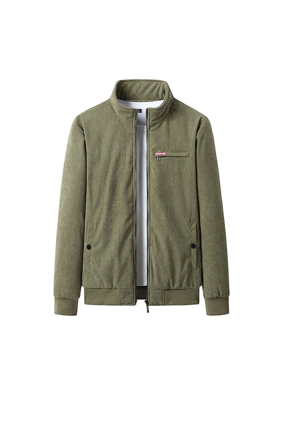 Mens Bomber Jacket Corduroy Fleece Jackets Full Zip Up Sherpa Winter Coat Vintage Trucker Shackets Coats with Pockets Army Green L