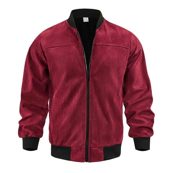 YLSDY Mens Bomber Jacket Regular Short Baseball Collar Full Zip Outer Coat, Ribbed Trims Side Storage Pockets for Downtown Meetups Bar Visits Red XXL