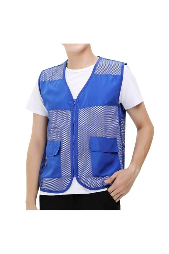 Mens Breathable Mesh Vest Jacket Summer Casual Lightweight Cycling Travel Zip Up Vests Outdoor Fishing Work Waistcoat Blue XXL