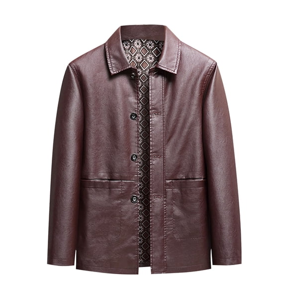 YLSDY Mens Business Leather Jacket Collared Fall Oversized Full Zip Coat Buttons Pu Steampunk Motorcycle Overcoat Brown XXXXL