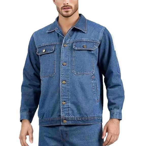 YLSDY Mens Button Down Denim Jacket, Washed Ripped Distressed Flex Stretch Casual Trucker Biker Jeans Jacket for Men Blue M