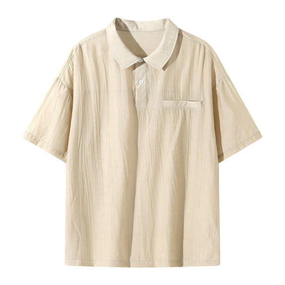 YLSDY Mens Button Down Henley Shirts Lightweight Short Sleeve Beach Vacation Tops Loose Fit Vacation Sun Protection Breathable Tshirt Khaki XL