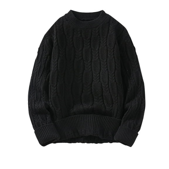 YLSDY Mens Cable Knit Pullover Sweater Jacquard Crewneck Sweater Textured Long Sleeve Sweater Loose Fit Pullover Casual Tops Black XXL
