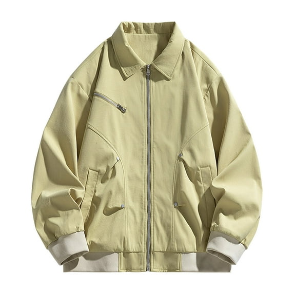 YLSDY Mens Cargo Jacket Zip Up Lightweight Windbreaker Jacket Collared Varsity Oversized Sport Jacket Clothing 90s Jacket Yellow XXL