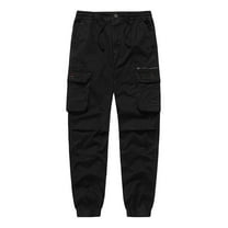 YLSDY Mens Cargo Joggers–Slim Fit Flex Work Pants with Belt Loops Elastic Waist Zipper Pockets Drawstring Waist Outdoor Pants Black XXL