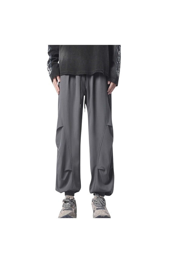 Mens Cargo Pants Baggy Cargo Joggers Casual Drawstring Trousers with Flap Pockets Hiking Pants Jogging Sweatpants Dark Gray XXL