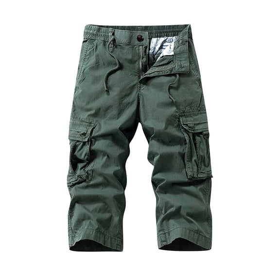 YLSDY Mens Cargo Shorts 8''Pants Fashion Multi Pocket Drawstring Waist Button Zip Closure Loose Comfy Wide Leg Sweatpant Army Green XL