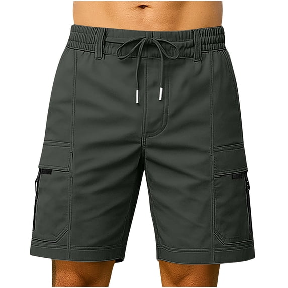 YLSDY Mens Cargo Shorts Elastic Waist Drawstring Lightweight Shorts Summer Hiking Casual Shorts with Pockets No Lining Gray M