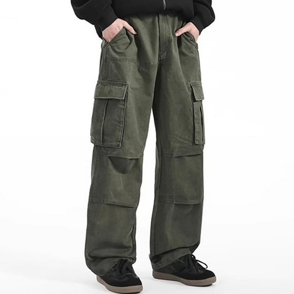 YLSDY Mens Cargo Trousers Stretch Work Trousers, Elastic Waist Drawstring, Multiple Pockets, Casual Streetwear Army Green XL