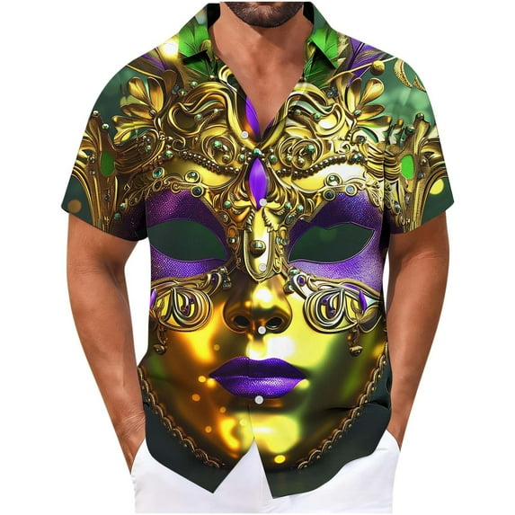 YLSDY Mens Carnival Shirt Short Sleeve Button Down Casual Hawaiian Shirts Beach Vacation Holiday Tops Sequin Neon Clothes Party Multicolor XXXXXL