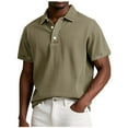 thumbnail image 1 of YLSDY Mens Casual Henley Shirts Short Sleeve Button Up Lapel Collar Pure Shirt Vintage Washed and Distressed Work Tee Shirts Khaki XL, 1 of 5