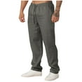 thumbnail image 1 of YLSDY Mens Casual Linen Pants Loose Fit Elastic Drawstring Waist Straight-Legs Summer Yoga Beach Long Pants Green 6, 1 of 5