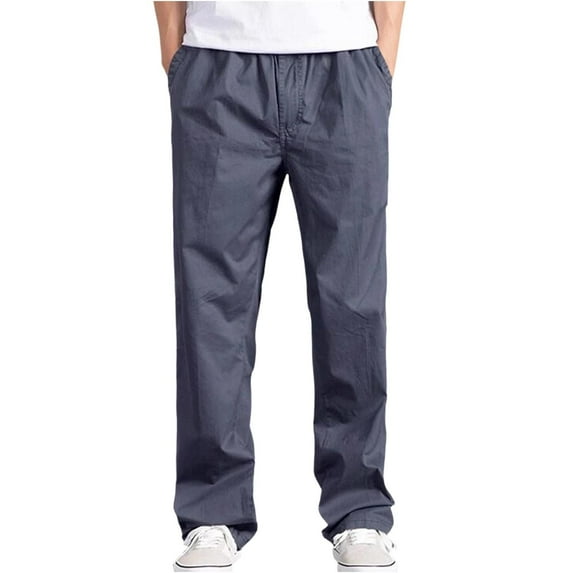 YLSDY Mens Casual Loose Cotton Plus Size Pocket Lace Up Elastic Waist Pants Trousers Elastic Pants for Men Trouser Dark Gray XXL